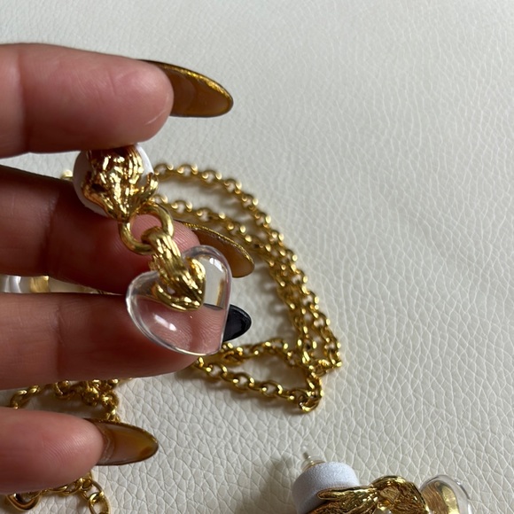 Gold and Clear Heart Necklace and Earrings Set - Picture 9 of 10
